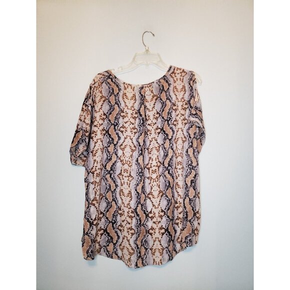 Carmen Marc Valvo Womens M Blouse Short Sleeve V Neck Snake Skin Gray Brown - Picture 2 of 5